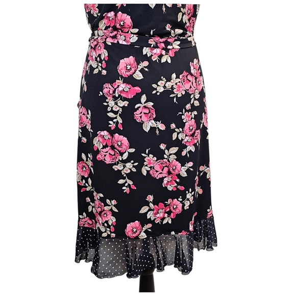 White House Black Market Sleeveless Faux Wrap Dress 8 Polka Dot Floral Trad Wife - Picture 12 of 14